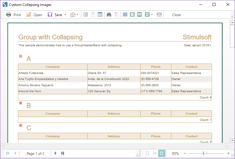 Stimulsoft Reports.Wpf 教程：使用自定义折叠图像