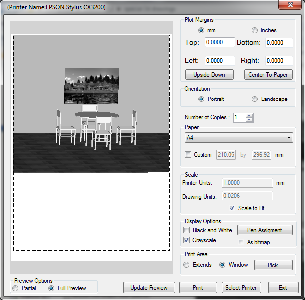 The original file in Render mode in PrintPreview with GrayScale