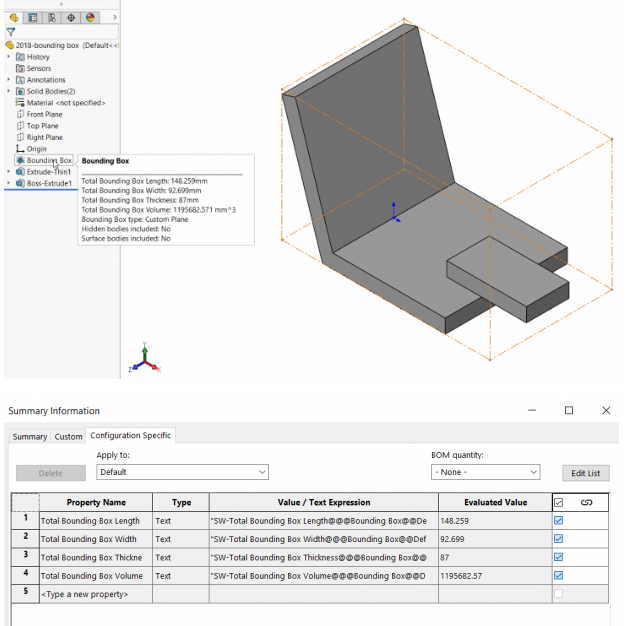 SolidWorks边界框自定义属性