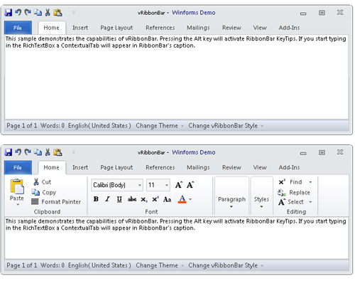 RibbonBar - Minimuzed Mode